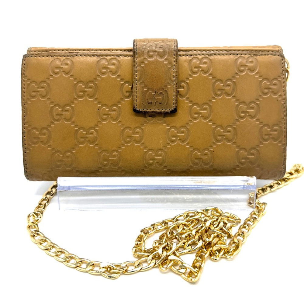 Gucci Guccissima Leather Flap Continental Long Wallet Bifold GG Tan Gold Logo - Picture 3 of 15